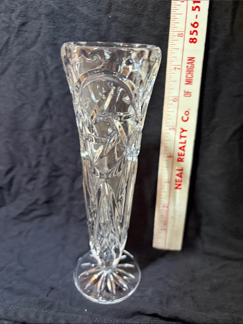 Clear glass  Bud Vase with star pinwheel cut design